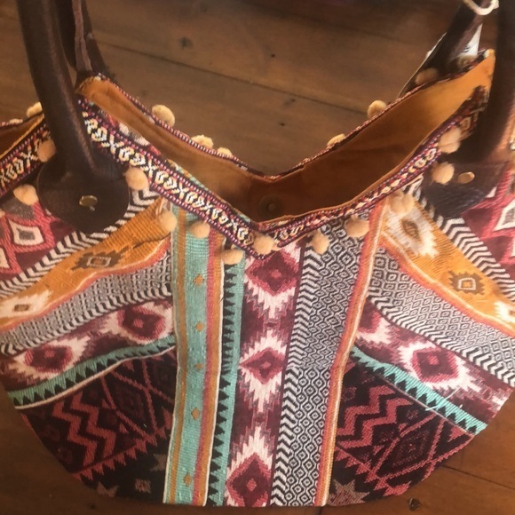 Ruggine Premium Artisan Crafted Patchwork Shoulder Bag with Leather Handles, New - Picture 8 of 14